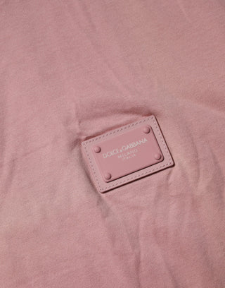 Dolce & Gabbana Pink Logo Plaque Cotton Crew Neck T-shirt