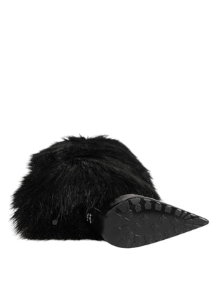 Dolce & Gabbana Black Faux Fur Pointed Knee High Stiletto Boots Shoes