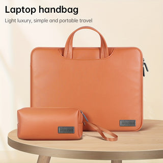 High quality PU leather laptop bag with attached small carry bag, available in 13.3"/14" and 15.4"/15.6" laptop sizes. 