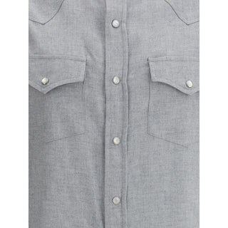 Brunello Cucinelli Gray Cotton Pattern Shirt