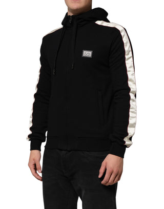 Dolce & Gabbana Black Cotton Plaque Track Cardigan Sweater