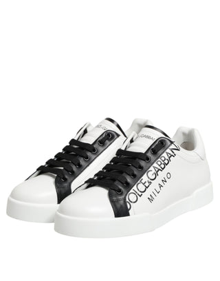 Dolce & Gabbana Black White Leather Portofino Sneaker Shoes