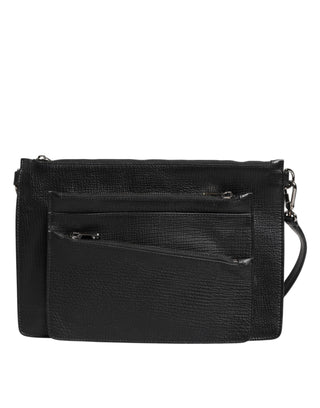Dolce & Gabbana Black Palmellato Leather Logo Plaque Shoulder Borse Bag