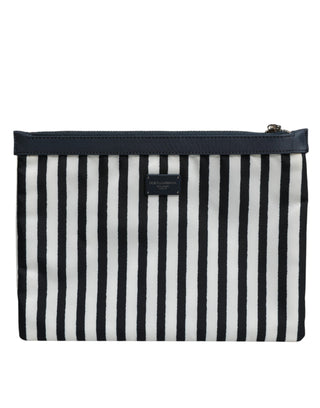 Dolce & Gabbana Black White Striped Logo Plaque Clutch Borse Pouch Bag