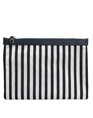 Dolce & Gabbana Black White Striped Logo Plaque Clutch Borse Pouch Bag