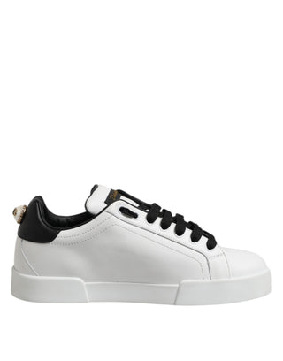 Dolce & Gabbana White Leather Portofino Lace Up Sneakers Shoes
