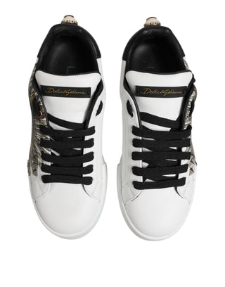 Dolce & Gabbana White Leather Portofino Lace Up Sneakers Shoes