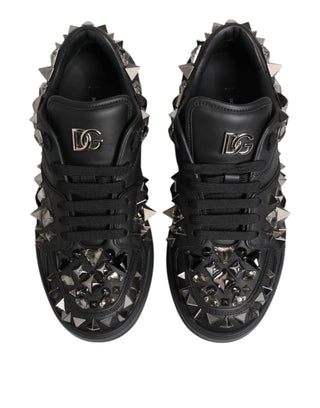 Dolce & Gabbana Black Leather Studded Low Top Sneakers Shoes