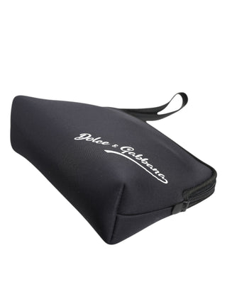 Dolce & Gabbana Black Solid Nylon DG LogoPrint Clutch Zip Borse Pouch Bag