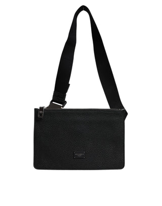 Dolce & Gabbana Black Leather Logo Embossed Waist Fanny Pack Borse Bag