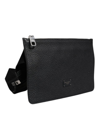 Dolce & Gabbana Black Leather Logo Embossed Waist Fanny Pack Borse Bag