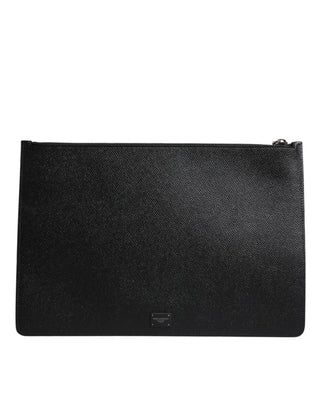 Dolce & Gabbana Black Leather Golden Pig Print Men Clutch Pouch Borse Bag