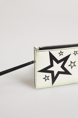 Dolce & Gabbana White Leather Douphin DG Logo Star Print Card Holder Wallet