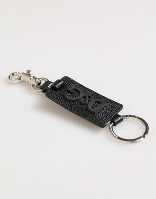 Dolce & Gabbana Black Leather Logo Metal Ring Keychain Holder Keyring