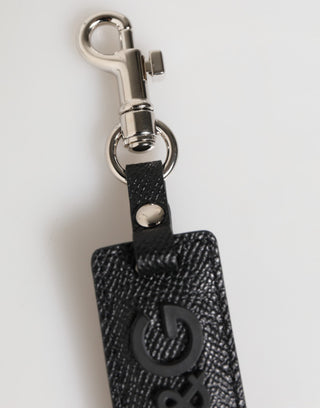 Dolce & Gabbana Black Leather Logo Metal Ring Keychain Holder Keyring