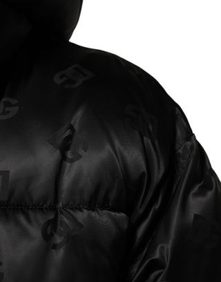 Dolce & Gabbana Black Monogram Logo Puffer Nylon Hooded Jacket