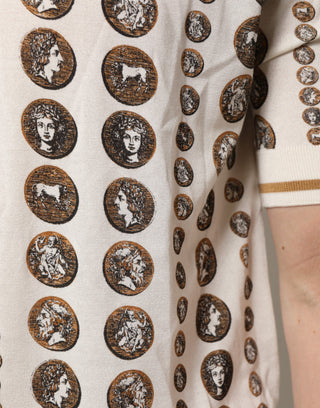 Dolce & Gabbana Silk Ivory Coin Print Logo Men Polo T-shirt