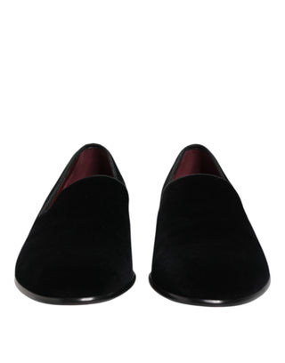 Dolce & Gabbana Black Velvet Slip On Men Loafers Formal Shoes