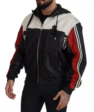 Dolce & Gabbana Black Leather Hooded Blouson Jacket