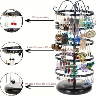 1PC Metal 5 Tier Rotating Jewelry Storage Rack, Jewelry Earrings Storage Holder on Desk, Adjustable Jewelry Organizer Display Stand, for Clothing Store and Window 