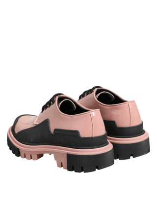 Dolce & Gabbana Light Powder Pink Black Leather Lace-Up Shoes