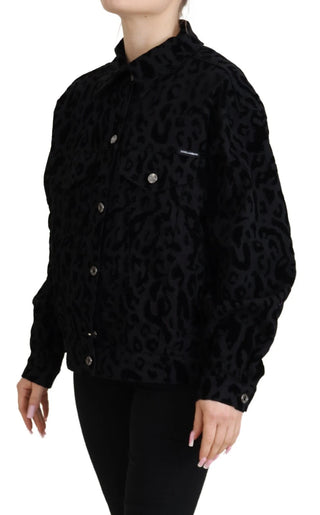 Dolce & Gabbana Cotton Black Leopard Long Sleeve Denim Jacket