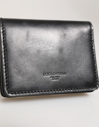 Dolce & Gabbana Black Leather Bifold Card Holder Mens Coin Purse Key Clip Wallet