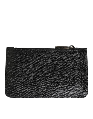 Dolce & Gabbana Black Leather Chain Link Mens Coin Purse Key Clip Holder Wallet