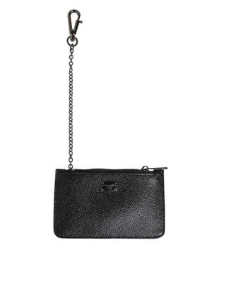 Dolce & Gabbana Black Leather Chain Link Mens Coin Purse Key Clip Holder Wallet
