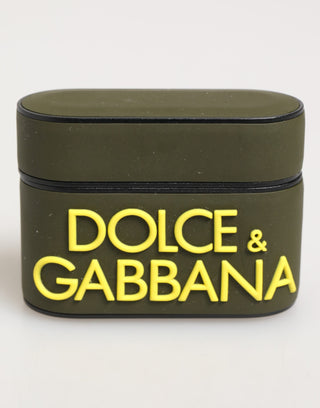 Dolce & Gabbana Army Green Rubber Logo Embossed Accessory  Airpods Case