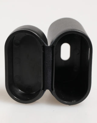 Dolce & Gabbana Black Calfskin Leather Logo Print Flip Holder Airpods Case