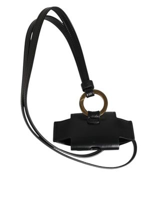 Dolce & Gabbana Black Leather Strap Gold Metal DG Logo Plaque Airpods Case