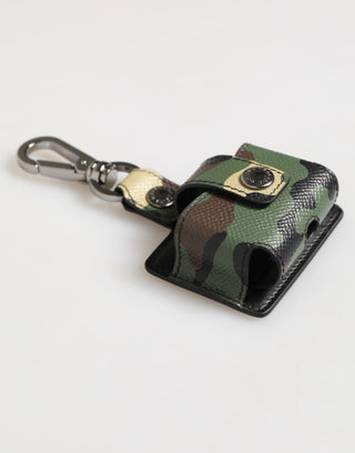 Dolce & Gabbana Multicolor Camouflage Leather Metal Accessory  Airpods Case