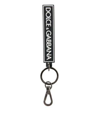 Dolce & Gabbana Black White DG Rubber Logo Silver Men's Holder Keyring