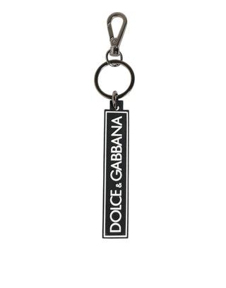 Dolce & Gabbana Black White DG Rubber Logo Silver Men's Holder Keyring