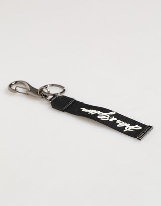 Dolce & Gabbana Black White Polyester DG Logo Silver Men Keychain Keyring