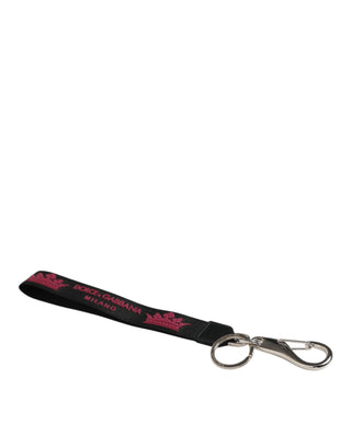 Dolce & Gabbana Black Burgundy Nylon DG Logo Crown Holder Keychain Keyring