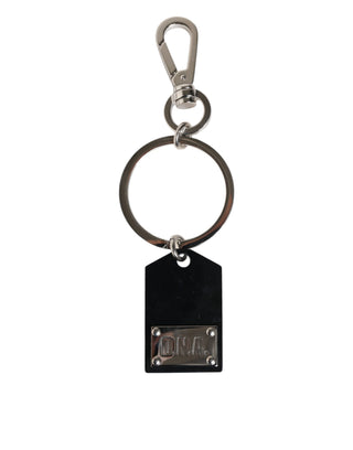 Dolce & Gabbana Black Sint Glass Plaque DG Logo Metal PlateKeychain Keyring
