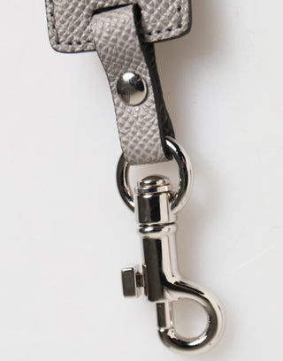 Dolce & Gabbana Gray Leather Logo Metal Ring Keychain Holder Keyring