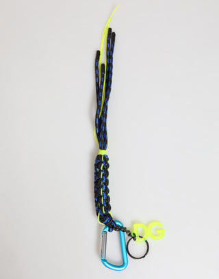Dolce & Gabbana Blue Yellow Leather Tape String DG Logo Keychain Keyring