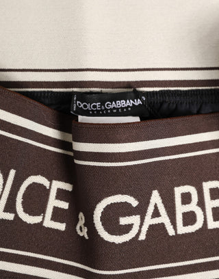 Dolce & Gabbana Brown Polyester Logo Elastic Waistband Swimwear