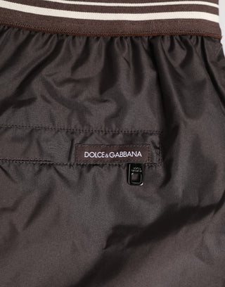 Dolce & Gabbana Brown Polyester Logo Elastic Waistband Swimwear