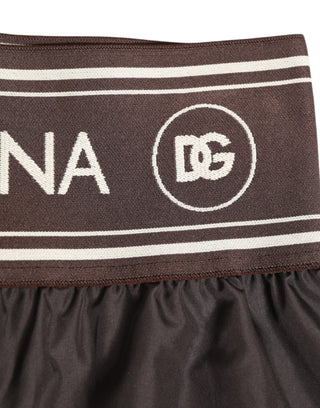 Dolce & Gabbana Brown Polyester Logo Elastic Waistband Swimwear