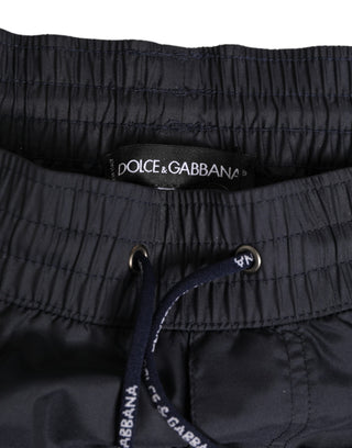 Dolce & Gabbana Black White Polyester Logo Elastic Waistband Swimwear