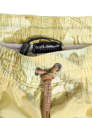 Dolce & Gabbana Yellow World Map Polyester Elastic Waistband Swimwear