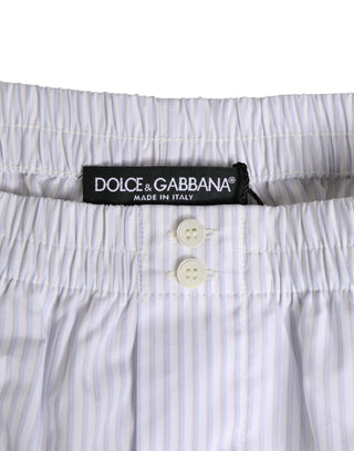 Dolce & Gabbana White Blue Cotton Striped Button Fly Shorts Swimwear