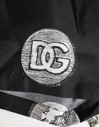 Dolce & Gabbana Black Silk Ancient Coin Print Boxer Short Swimwear