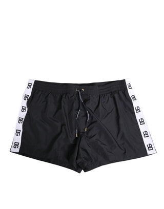Dolce & Gabbana Black Nylon Side Logo Tape Shorts Swimwear