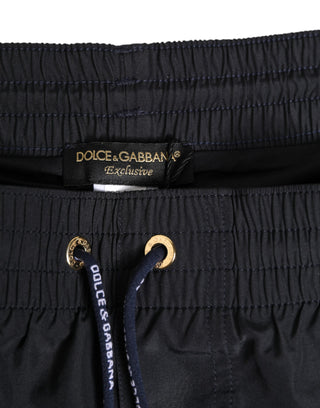 Dolce & Gabbana Black Nylon Side Logo Tape Shorts Swimwear