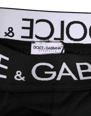 Dolce & Gabbana Black Cotton Elastic Logo Waistband Swimwear